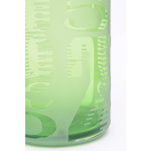 Green Vintage Trio of Three Graduated Frosted and Etched Numbered Glass Vases 1980's For Sale - Image 8 of 10