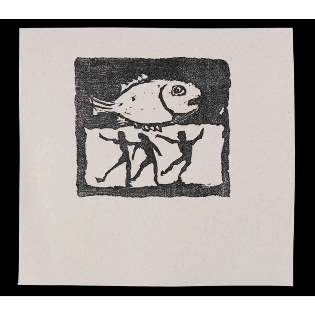 The Big Fish is an original Linocut Print realized by Mino Maccari in 1951. Very Good condition. No Signature. Mino...