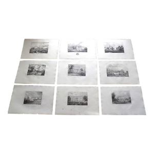 Authentic Antique 18th C. Chateaux De France Imperial Folio Size Lithographs - Set of 9