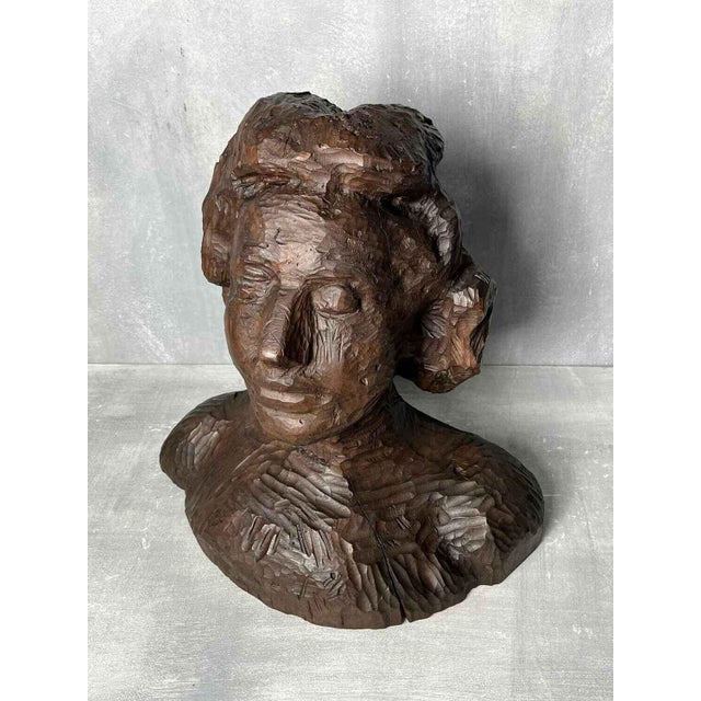 Antique Carved Wooden Female Bust For Sale - Image 5 of 10