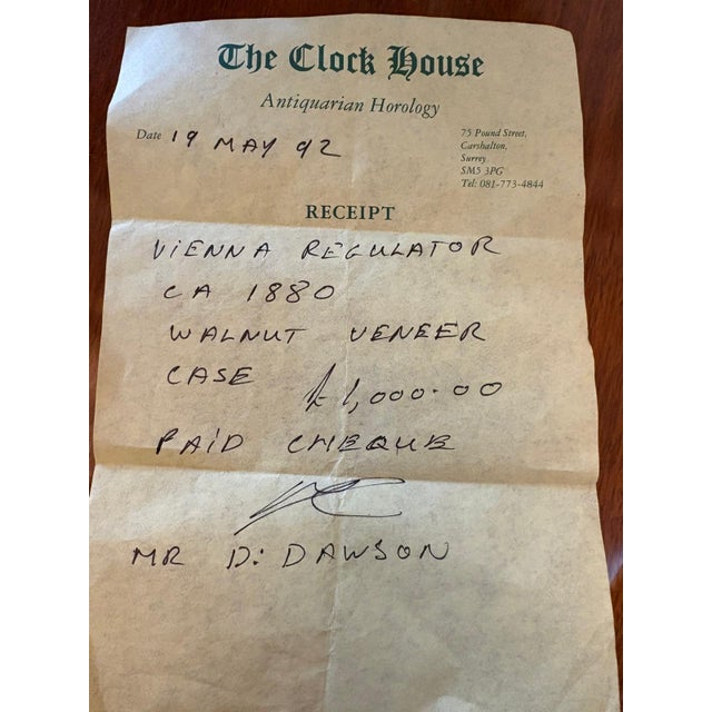 Wood Antique Vienna Walnut Double Weight Wall Clock, 1880 For Sale - Image 7 of 13