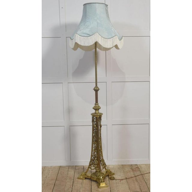 Ornate Brass Floor Lamp with Floral Openwork Base For Sale - Image 6 of 12