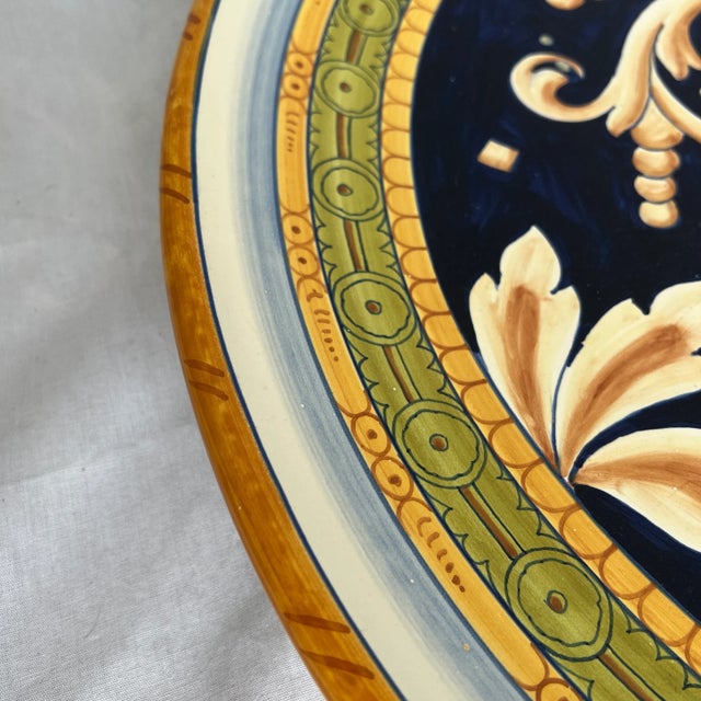 Ceramic 1990s Large Italian Hand Painted Round Ceramic Wall Plate For Sale - Image 7 of 12
