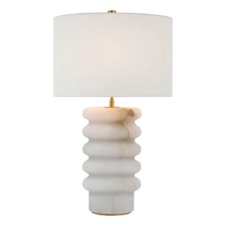 Kelly Wearstler by Visual Comfort Signature Onda Medium Table Lamp in Alabaster with Linen Shade For Sale