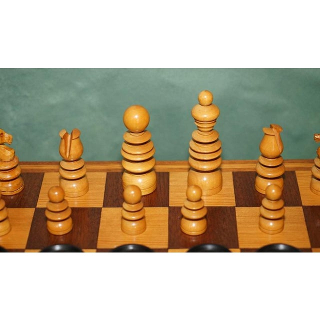 Vintage English Pattern Boxwood & Ebonised Chess Set, 1950, Set of 32 For Sale - Image 11 of 16