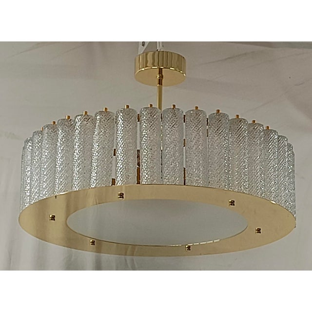 Metal Mid-Century Art Glass and Brass Round Murano Chandelier and Pendant For Sale - Image 7 of 10