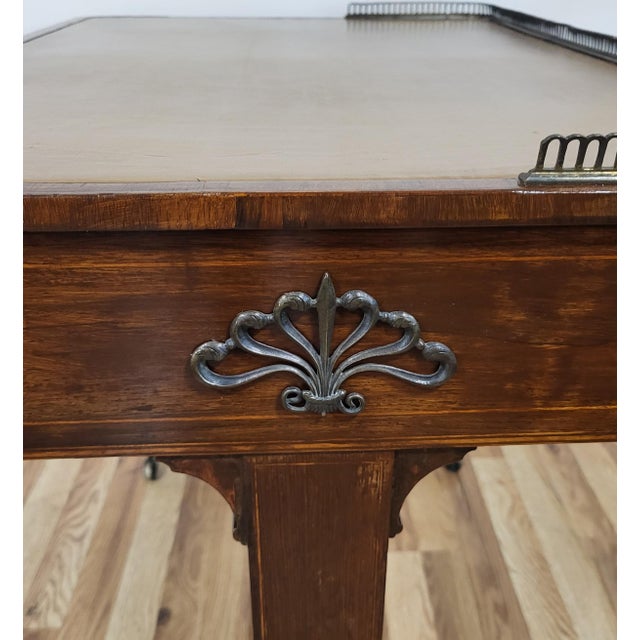 19th C English Regency Rosewood Leather Top & Bronze Gallery Lady's Writing Desk For Sale - Image 16 of 18