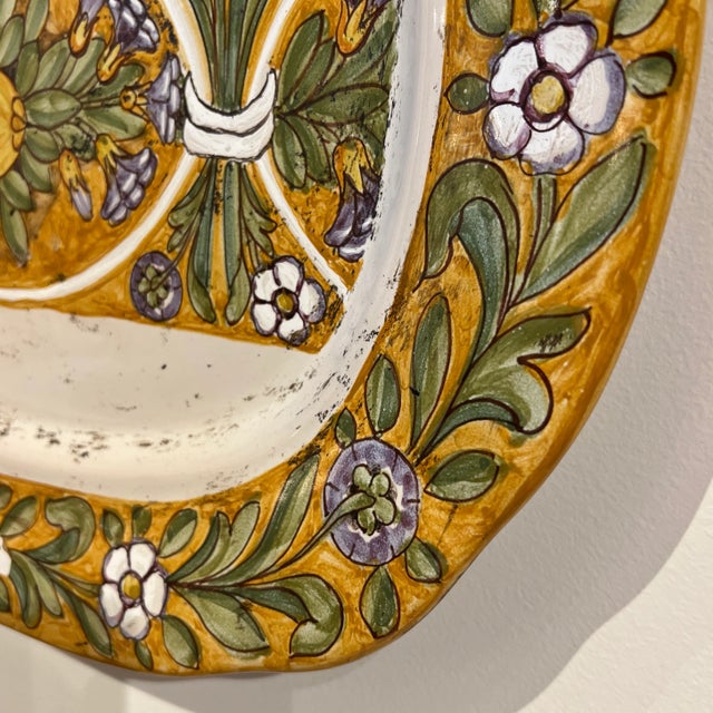 Italian Hand Painted Oval Shape Ceramic Wall Plate For Sale - Image 10 of 12