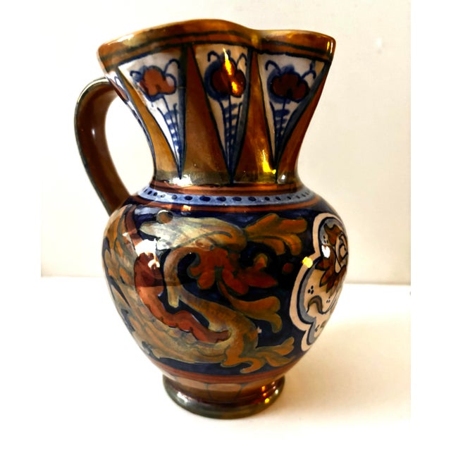 Vintage Italian Majolica Luster Griffin Pitcher, Hand-Painted Renaissance Revival For Sale In New York - Image 6 of 10