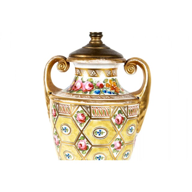 Antique Early 19th Century Coalport Porcelain Vase Urn in Yellow Church Gresley Pattern Mounted Table Lamp For Sale In New York - Image 6 of 13