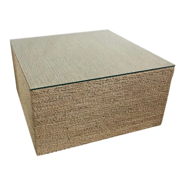 Coastal Contemporary Square Seagrass Rope Coffee Table For Sale