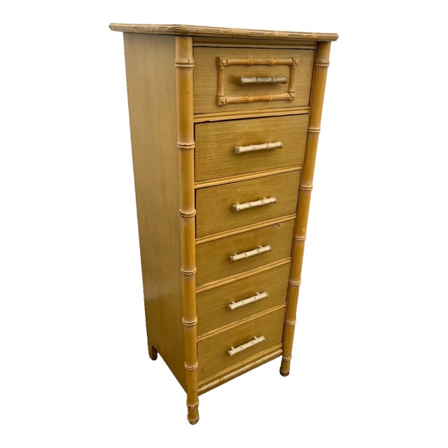 Vintage Retro Lingerie Dresser Chest Faux Bamboo Six Drawers Tropical Style For Sale