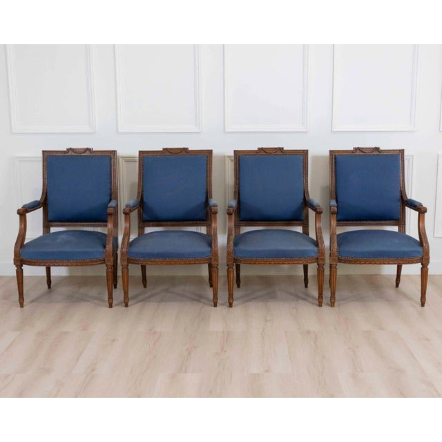 Mid 20th Century Set Of Four Louis XVI Style Armchairs In Natural Wood For Sale - Image 12 of 18
