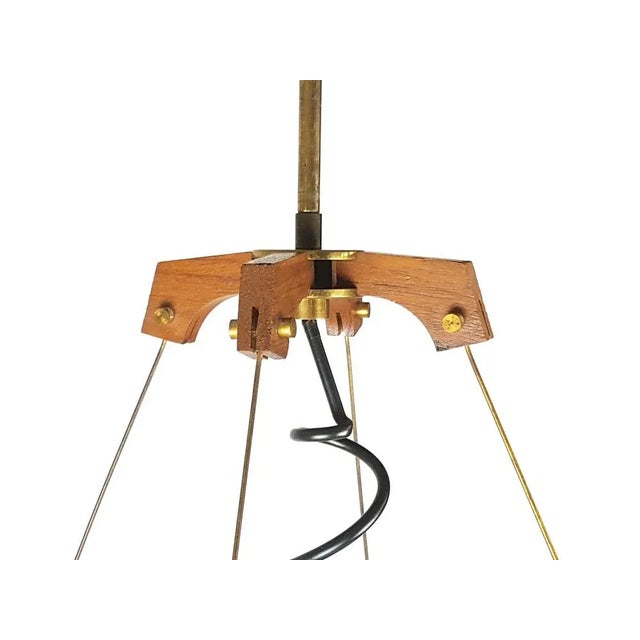 Italian Opaline Glass, Brass & Teak Pendant Lamp, 1950s For Sale - Image 6 of 13