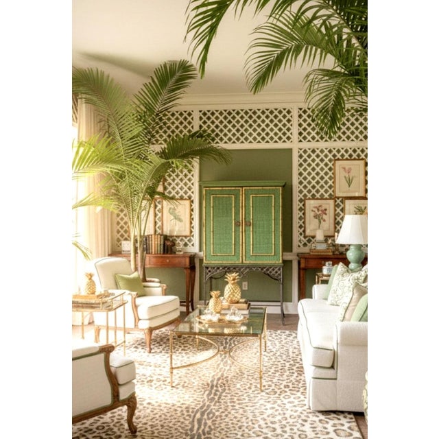 Green Vintage Customized Painted Green Faux Croc Faux Bamboo Iron Dry Bar Storage Cabinet by Lane For Sale - Image 8 of 18