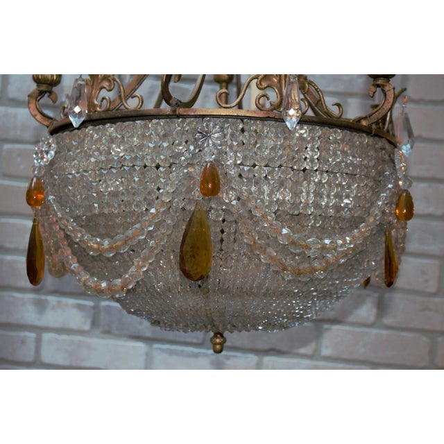 French Antique French Empire Style Crystal Basket Chandelier With Gilt Bronze Frame For Sale - Image 3 of 9