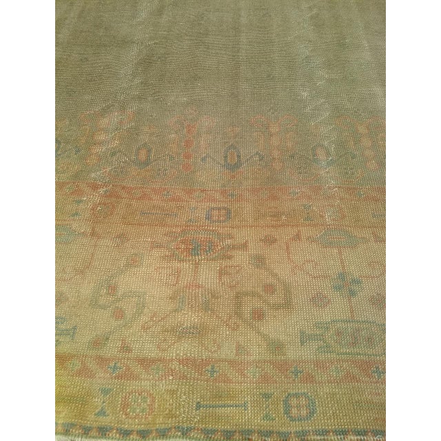 Vintage Turkish Oushak Hand-Knotted Rug in Open Geometric Pattern in Pale Green, Yellow, Pink For Sale - Image 15 of 17