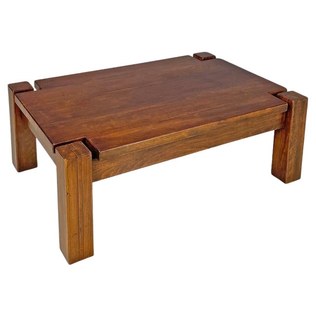 Italian Modern Wooden Coffee Table with Geometric Lines and Squared Legs, 1970s For Sale