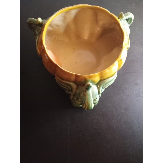 Ceramic Vintage Majolica Green Glazed Baby Elephant Planter For Sale - Image 7 of 8