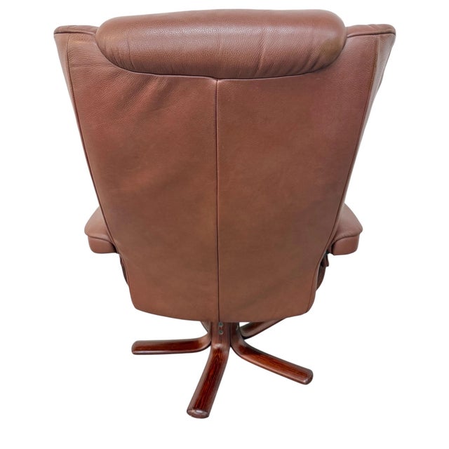 Vintage Norwegian Leather Lounge Chair & Ottoman For Sale In Philadelphia - Image 6 of 11