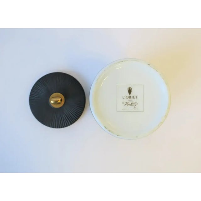 Charcoal Italian Porcelain Vanity Box by L'Objet, Dark Charcoal Grey and Gold, Italy For Sale - Image 8 of 8