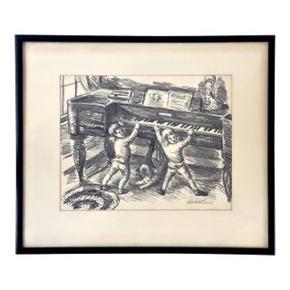 1940s Waldo Peirce "Chamber Music" Signed Original Lithograph — Associated American Artists, Framed For Sale