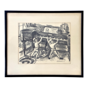 Waldo Peirce "Chamber Music" 1940s Signed Original Lithograph Associated American Artists, Framed
