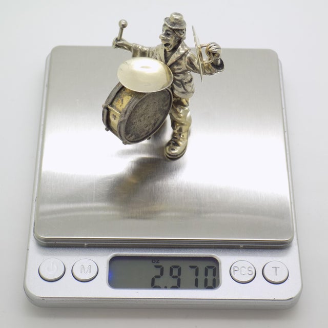 Vintage Italian Handmade Genuine Silver Large Angini Branded Street Artist With Drums Figurine, Made in Arezzo (Tuscany) For Sale - Image 11 of 12
