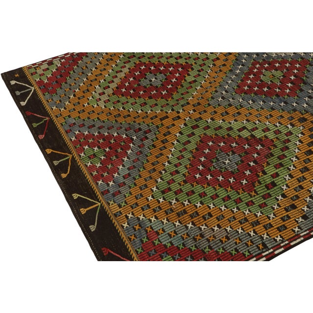 Vintage Cecim Kilim in Green, Gold, Red and Blue Tribal Geometric Pattern For Sale In New York - Image 6 of 7