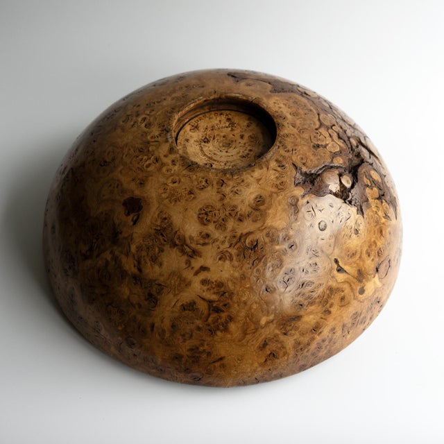 Large Vintage Turned Burl Oak Bowl, Table Centrepiece, Mid 20th Century For Sale - Image 12 of 14