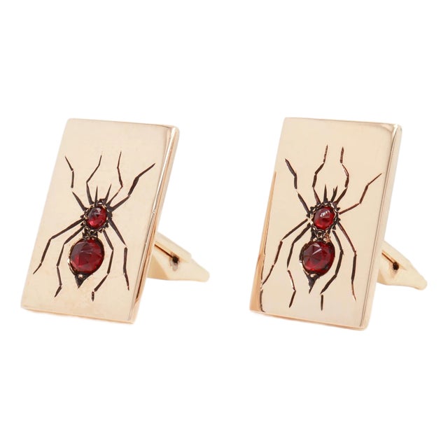 Pair of Mid-Century Modern 14k Gold & Garnet Spider Cufflinks For Sale