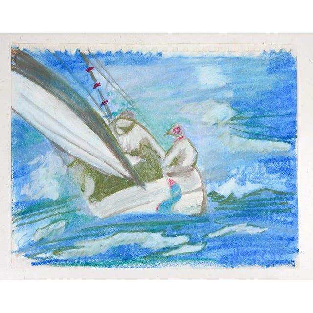 Vintage 1989 Modernist Sailing Pastel Painting For Sale - Image 4 of 4