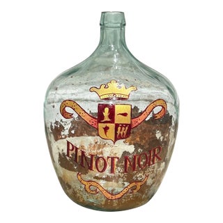 Hand Painted Antique Demi John Bottle From Normandy, France, ‘Pinot Noir’, Original Crate For Sale