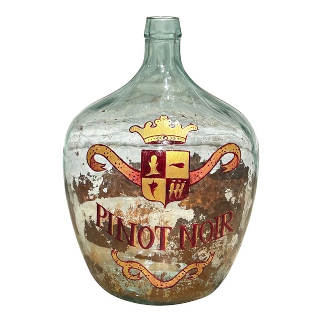 Hand Painted Antique Demi John Bottle From Normandy, France, ‘Pinot Noir’, Original Crate For Sale