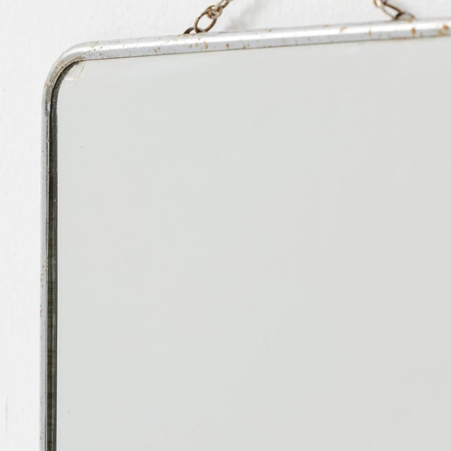 Vintage French Metal-Framed Mirror with Rounded Corners and Chain, 1940s For Sale - Image 10 of 12