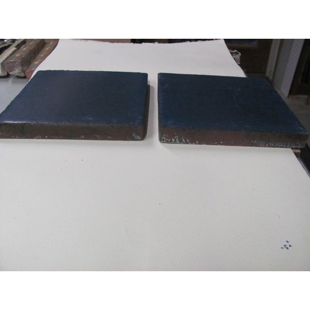 Pair of Grueby Pottery 6" X 6" Blue Ceramic Tiles Stickley Era Attributed For Sale - Image 9 of 13