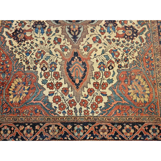 Textile 19th Century Persian Farahan Sarouk Area Rug, Hand-Knotted Wool, Floral Medallion Pattern, Ivory & Blue, 4x7 For Sale - Image 7 of 14