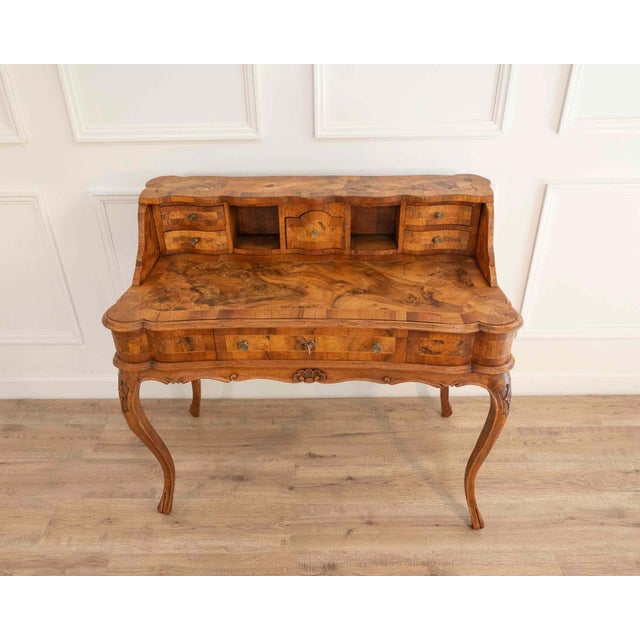 19th Century Louis XV Style Tiered Desk In Burr Walnut, 19th Century For Sale - Image 5 of 12