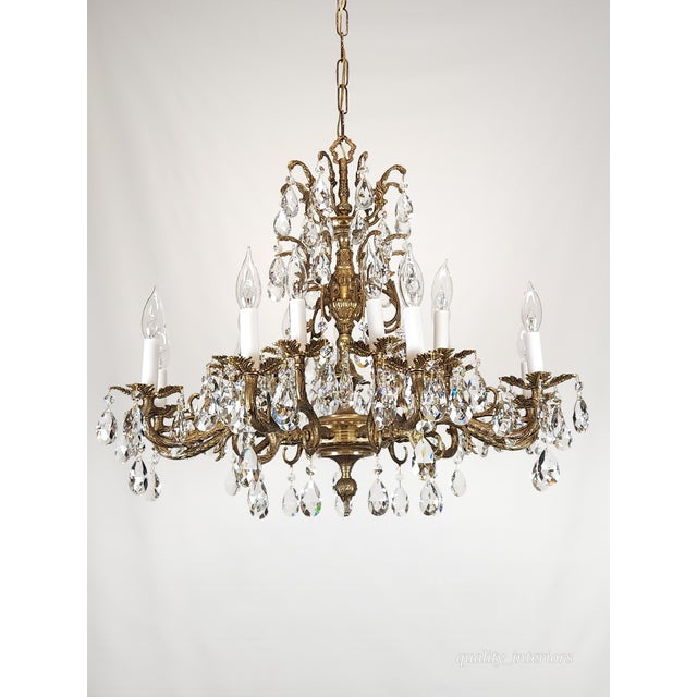 Antique 18 Light Regal Regency Brass Cut Lead Glass Crystal Chandelier For Sale - Image 9 of 12