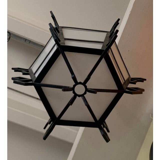 Large Iron and Opaline Glass Lanterns, 1930s, Set of 2 For Sale - Image 3 of 6