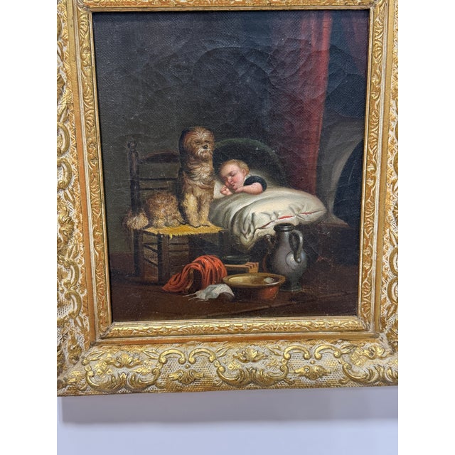 Continental School Interior Scene of a Sleeping Child and Watchful Dog, 19th C For Sale In Providence - Image 6 of 9