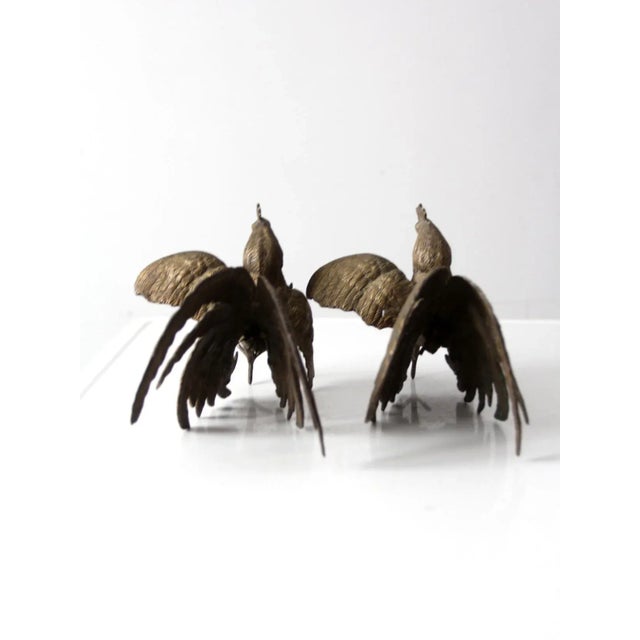 Metal Antique Bronze Fighting Roosters Pair For Sale - Image 7 of 13