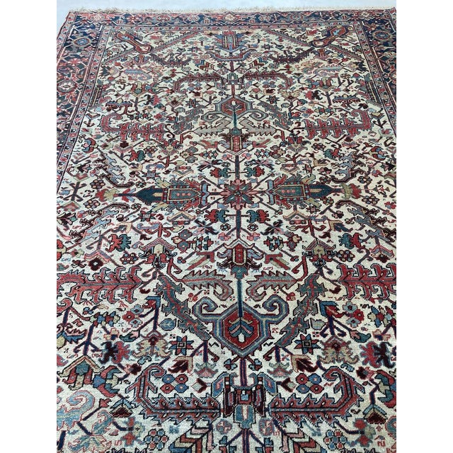 Blooming Jungle Antique Heriz Eggshell Linen Ground Rug 8 x 11 For Sale - Image 9 of 13