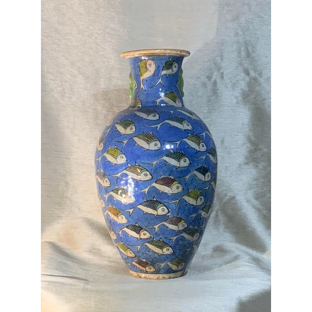 Blue Vintage Persian Ceramic Fish Vase Chairish