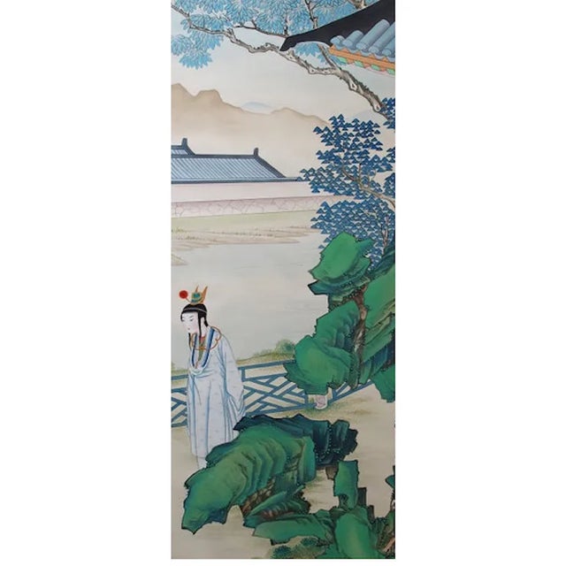 Chinoiserie 24“*48”/ Panel, Dream of Red Mansions, Court Ladies Chinoiserie Handmade Wall Panels, a Set of 2 Panels, No Frame, Tea Paper For Sale - Image 3 of 3