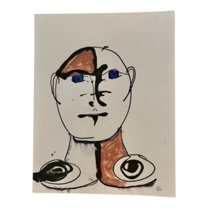 Abstract Face Painting by Artist Christopher Shoemaker, Signed, 11” X 8.5”