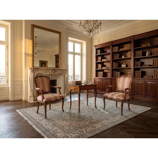 Rose Vintage Italian Louis XV Style Carved Walnut Fauteuil Armchairs in Dusty Rose Brocade - Pair For Sale - Image 8 of 12