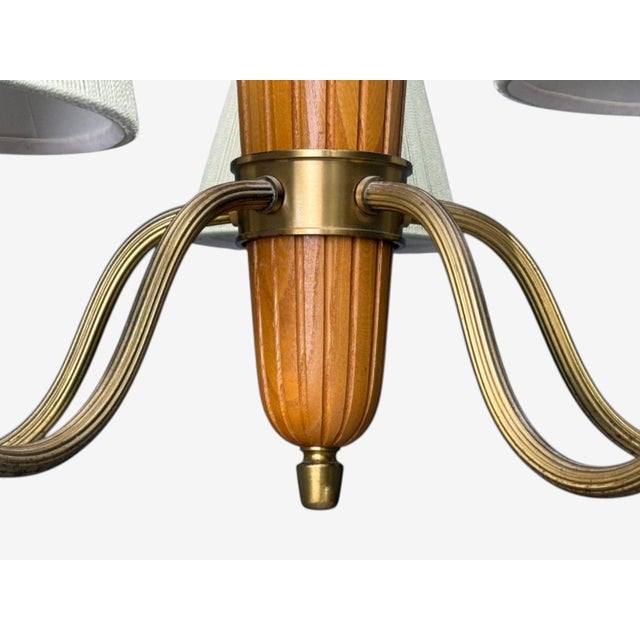 Asea, Swedish Modern, Chandelier, Brass, Elm, Fabric, Sweden, 1947 For Sale - Image 9 of 14