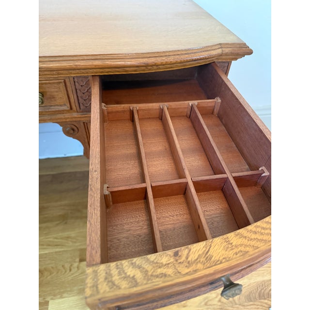 Brown Vintage Edwardian-Style Oak Pedestal Desk With Casters For Sale - Image 8 of 10