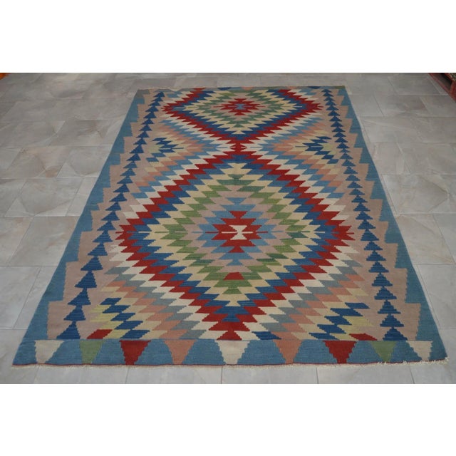 1960s Vintage Oushak Rug Handmade Turkish Kilim Rug - 6′1″ X 9′ For Sale - Image 11 of 11